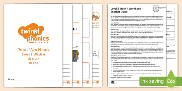 'ck, E, U, R' Level 2 Week 4 Phonics Workbook | Twinkl