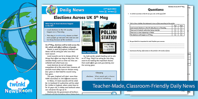 Daily NewsRoom Story - May Elections 2022 (ages 7-9)