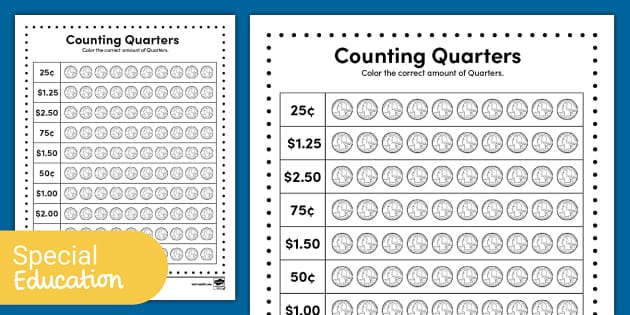 Counting Quarters Worksheet Financial Literacy Twinkl Us 0070