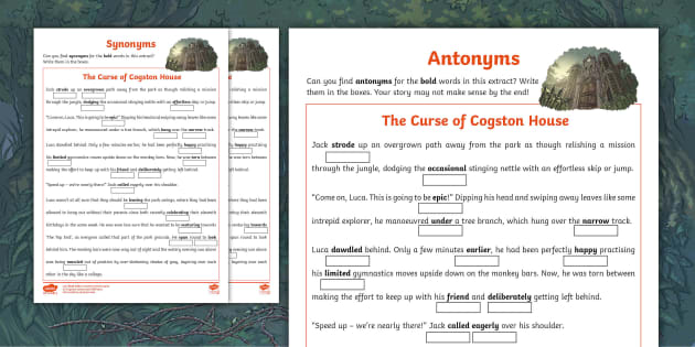 T E 2550674 New The Curse Of Cogston House Synonyms And Antonyms Activity Sheet Ver 3 