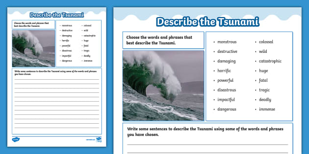 Describe the Tsunami Worksheet (Teacher-Made) - Twinkl