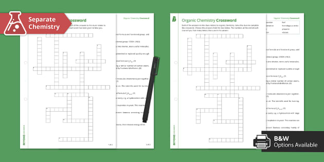 Organic Chemistry Crossword (Separate) (teacher made)