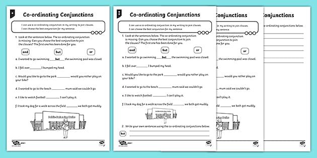 Coordinating Conjunctions Differentiated Worksheet Pack