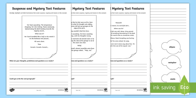 Features Of Suspense Writing - KS2 - Worksheet - Twinkl