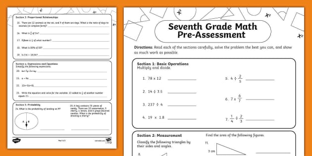 Seventh Grade Math Pre Assessment Teacher Made Twinkl 6823