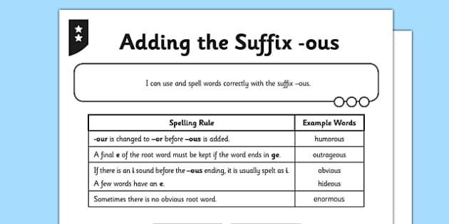 Adding the Suffix -ous Differentiated Worksheet / Activity Sheet