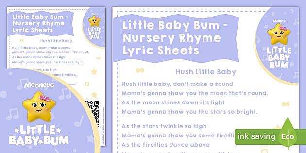 FREE! - Little Baby Bum Nursery Rhyme Lyric Sheet: Hush Little Baby