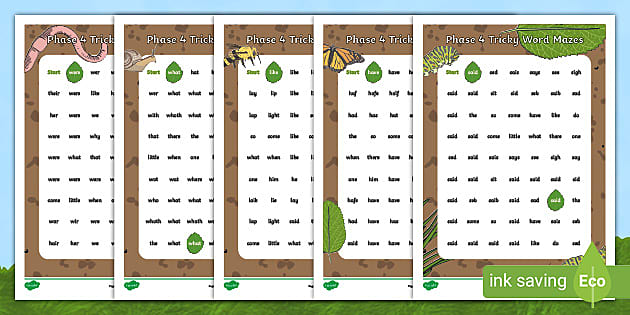 Phase 4 Tricky Word Mazes Worksheet (Teacher-Made) - Twinkl