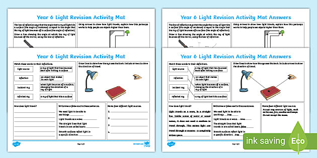 KS2 Year 6 Light Revision Activity Mat (Teacher-Made)