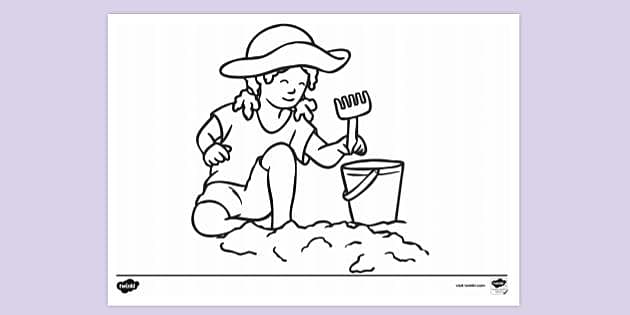 FREE! - Child Playing in Sand Colouring Sheet | Colouring Sheets