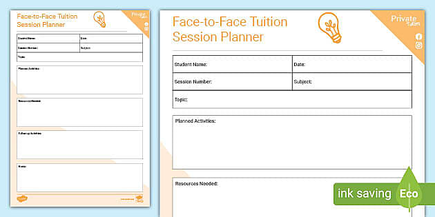Face-to-Face Tutoring Lesson Plan | Tuition Session Plan