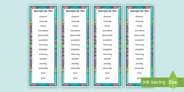 Synonyms for Nice Bookmark teacher made Twinkl