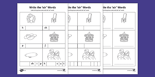 write the air words differentiated worksheet packwrite the air words