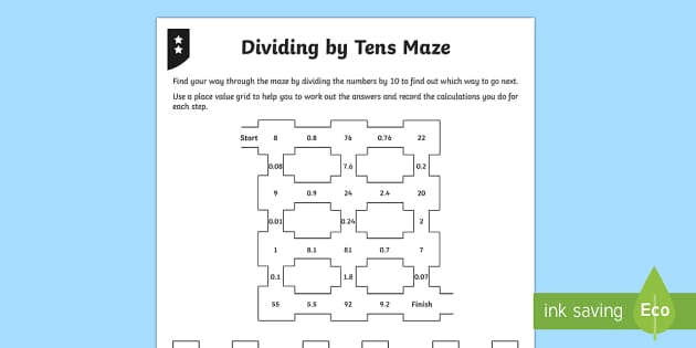 Dividing by 10 Differentiated Worksheet / Worksheets