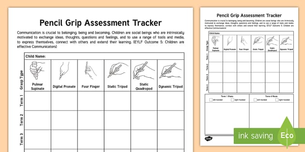 Kindergarten Pencil Grip Assessment Tracker - EYLF, pencil grip