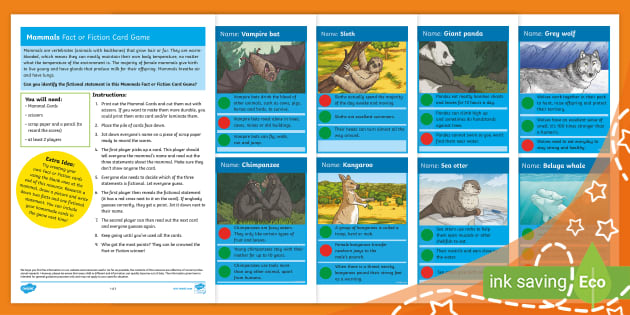 Mammals Fact or Fiction? Card Gamev (teacher made) - Twinkl