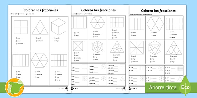 Ficha de actividad por niveles: Colorea las fracciones