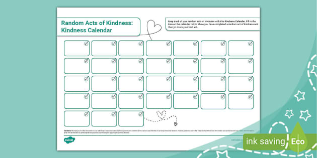 Random Acts of Kindness: Kindness Calendar (teacher made)