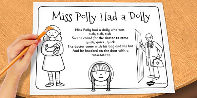 Miss Polly Had A Dolly Colouring In Sheet Colour Worksheet 7474