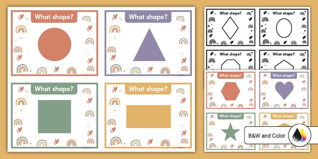 Muted Rainbows Theme Shape Flash Cards (teacher made)