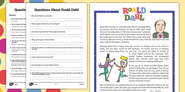 UKS2 Roald Dahl Reading Comprehension Activity