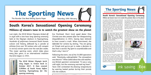 Ks2 Winter Olympics 2018 Wagoll Example Newspaper Report