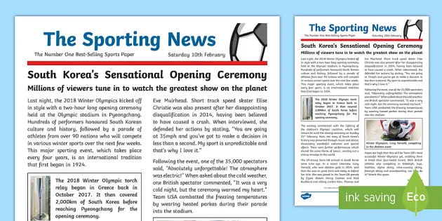 Ks2 Winter Olympics 18 Wagoll Example Newspaper Report