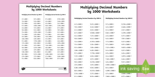 multiplying decimal numbers by 1000 worksheet teacher made