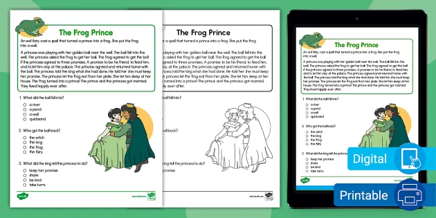 Second Grade The Frog Prince Reading Passage Comprehension