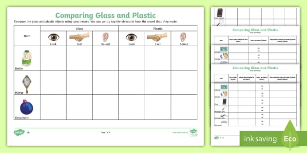 Comparing Glass and Plastic Differentiated Worksheets