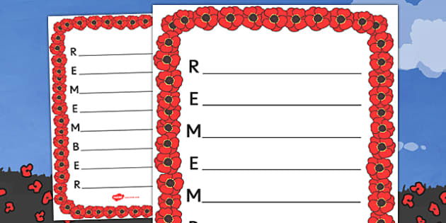 Remember Remembrance Day Acrostic Poem Template - Remember