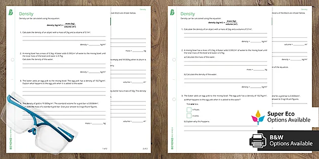 Calculating Density Worksheets Gcse Physics Beyond