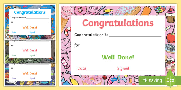 Well Done Congratulations Certificates - well done 