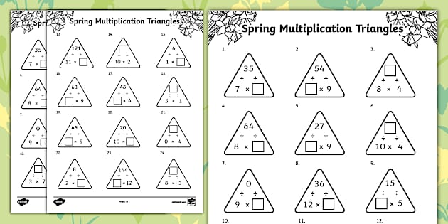 Spring Multiplication Triangles for 3rd-5th Grade - Twinkl