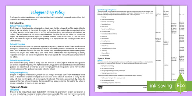 Safeguarding Policy Template - Adult Guidance