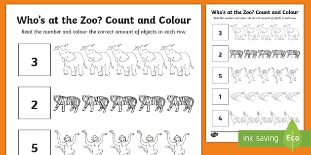 Count and colour the correct number of objects worksheet