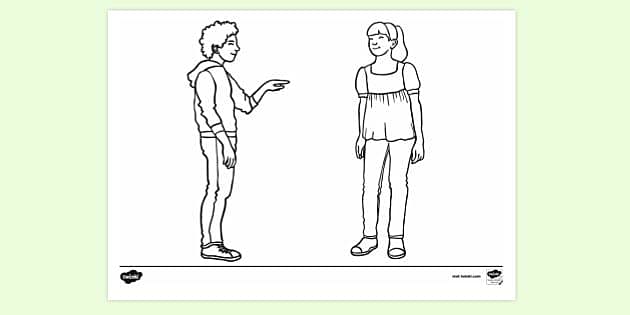 Free Person Pointing At Another Person Colouring Sheet Twinkl