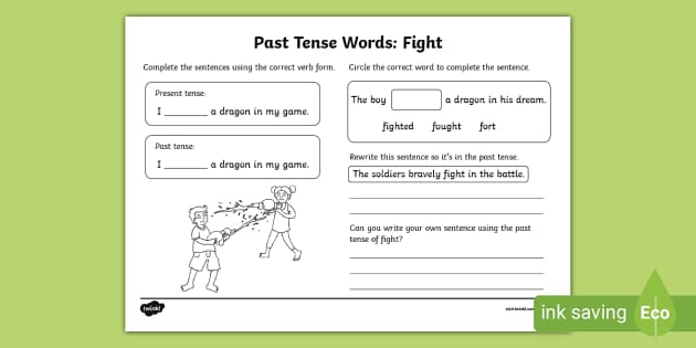 Past Tense Words Fight Worksheet (teacher made) Twinkl