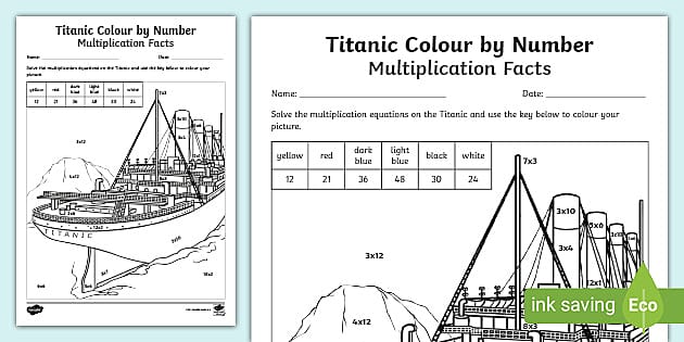 Titanic Colour by Number - Multiplication - Twinkl