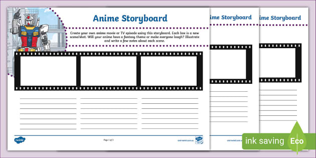 InDesign anime storyboard template 2:1 Avenir Book on A4 vertical