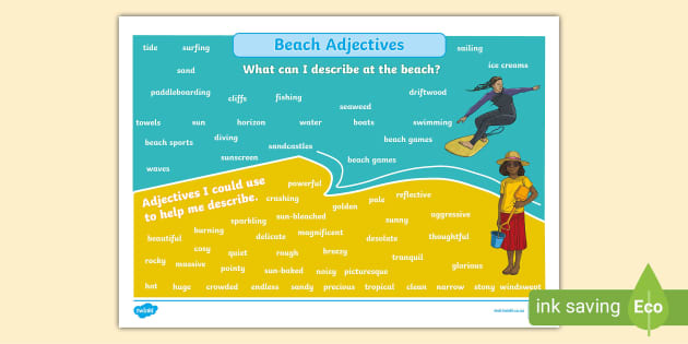 Beach Adjectives Wordmat teacher Made Twinkl