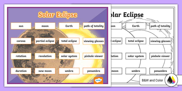 Solar Eclipse Vocabulary Mat for 3rd-5th Grade - Twinkl