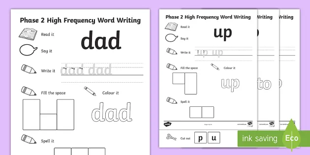 phase 2 high frequency words writing worksheets