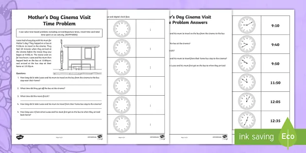 mother s day cinema visit time problem worksheet worksheet