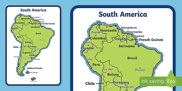 Colombia And Brazil Map Map Of South America With Names (Teacher Made)