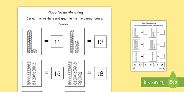 place value tens and units cut and paste worksheet activity
