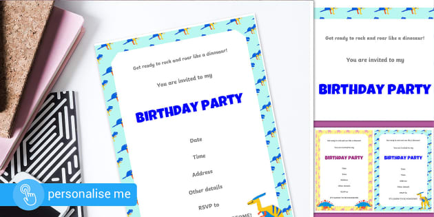 Cute Dinosaur Editable Party Invitation | Twinkl Party