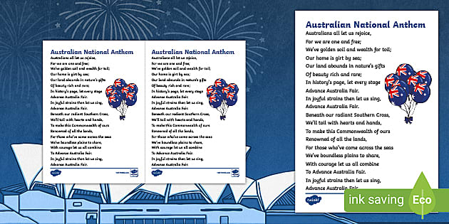 Kollegium Pålidelig håndled Advance Australia Fair National Anthem Print-out | Download