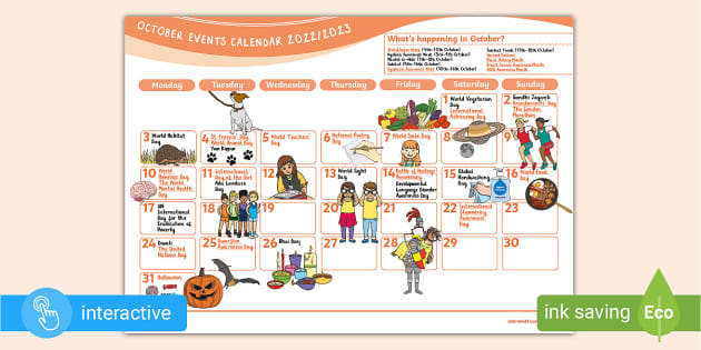 October Events Calendar 2022 (teacher made) - Twinkl