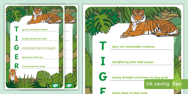 Tiger Acrostic Poem Example (teacher made) - Twinkl